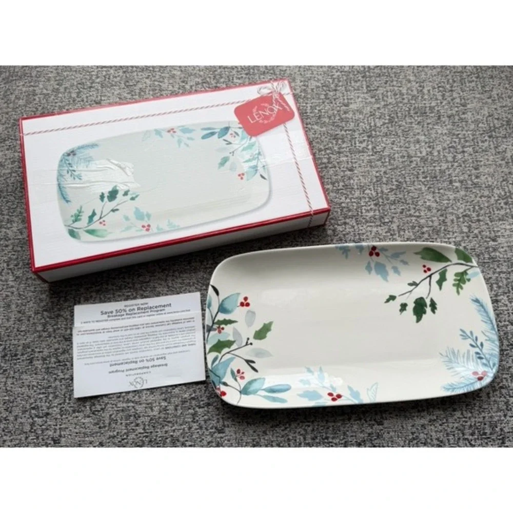 NIB Lenox Serving Tray Frosted‎ Pines Rectangular Holiday Christmas Platter 14